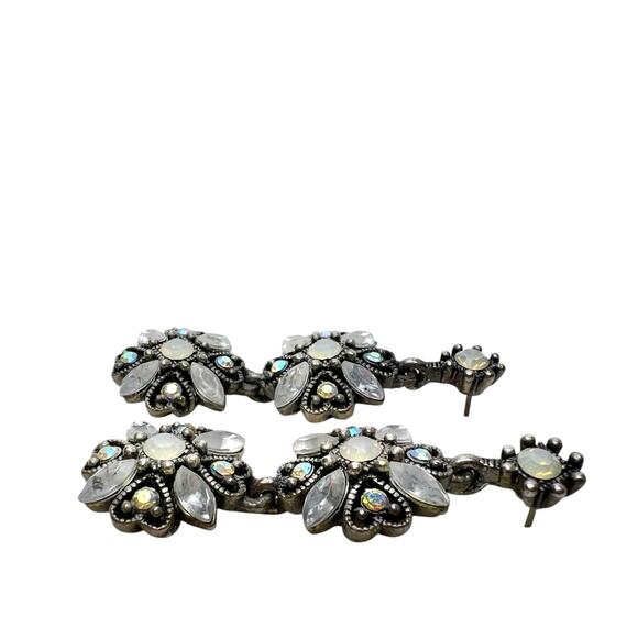 Earrings Dangle Rhinestones AB Color Accents Antiqued Silver Tone Romantic Boho - Picture 6 of 8